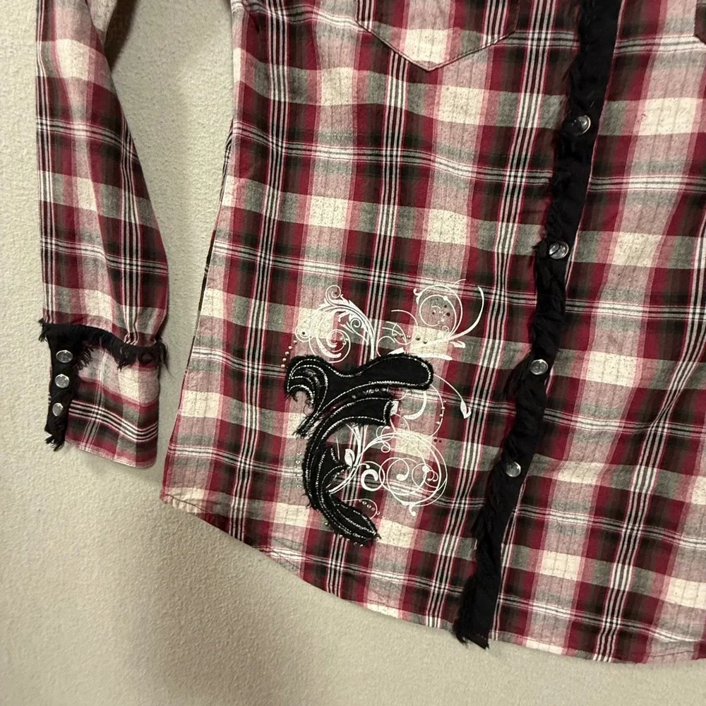 Maurices Premium Western Plaid Pearl Snap Long Sleeve‎ Shirt Women Medium